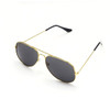 Classic aviator sunglasses with a gold frame and dark lenses, featuring black tips on the arms.