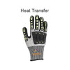 A pair of heavy-duty safety work gloves in grey and black, featuring reinforced thumb web and protective padding.