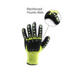 Heavy duty safety work gloves in black and fluorescent yellow, featuring a reinforced thumb web for extra durability.