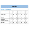 A size chart displaying measurements for a unisex polyester spandex track jacket in various sizes.
