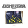 A close-up of a black and yellow garment featuring panel designs that may not perfectly align at the side seam.