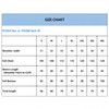 A size chart for a unisex polyester spandex hoodie, detailing measurements in various sizes and including a logo.