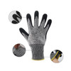 Cut resistant nitrile gloves with a grey and black design, featuring a textured grip and a ribbed cuff.