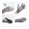 A pair of grey full-finger gloves designed for touchscreen use, featuring a textured grip and sun protection.