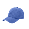 A vintage washed baseball cap in a vibrant blue shade features a soft texture and an adjustable strap.