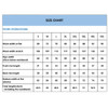 A size chart for polyester sublimated breathable soccer shorts, listing various measurements for multiple sizes.