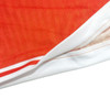 A pair of breathable sport shorts in vibrant orange with white trim and a logo.