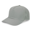 A grey performance cap with a mesh back and a decorative rope detail at the front. It features a logo.