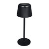 A black recycled mini rechargeable lamp with a cone-shaped shade and a circular base.