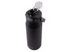 A drink bottle in matte black with a vacuum design and a quick release lid, featuring a logo.