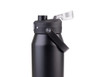A drink bottle in matte black finish, featuring a vacuum quick release lid and a carrying handle, with a logo.