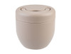A vacuum food pod in a soft beige colour with a smooth, rounded design and a lid featuring a circular opening.