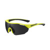 Sports cycling sunglasses in bright yellow and black with a sleek design and logo on the frame.
