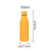 A drink bottle in a bright orange colour, with a capacity of 550ml and dimensions of 23.8cm height and 7.5cm diameter.