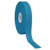A roll of bright blue satin polyester ribbon on a white core, showing a smooth, shiny surface.