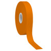An orange roll of screen printed satin polyester ribbon with a smooth finish.