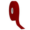 A roll of red satin polyester ribbon, neatly coiled with a glossy finish, featuring a central core.