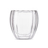 A clear glass with a spiral design, featuring a double wall for insulation. It has a smooth finish and a sleek shape.
