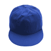 A blue giant baseball cap with a flat brim and a structured crown, featuring a logo.