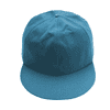 A giant baseball cap in a vibrant blue colour with a flat brim and structured crown, featuring a logo.
