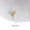A disposable non-woven chef hat in white, featuring an adjustable tab for sizing. It has a simple design with pleats.