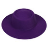 A purple flat top felt fedora hat with a wide brim. The hat features a simple design and no visible logos.
