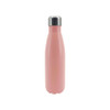 A drink bottle in a matte pink finish with a stainless steel cap and an integrated logo.