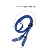A blue 100 cm long 3-in-1 charging cable with multiple connector types and a sleek design. It features a logo.
