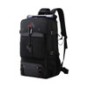 A black convertible backpack duffel bag with multiple compartments and adjustable straps, featuring a logo.