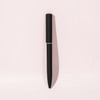 A black ballpoint pen with a mirror finish, featuring a sleek design and a cap. It includes a logo.