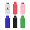 A drink bottle set featuring six insulated bottles in white, pink, red, blue, black, and green, each with a logo.