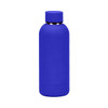 A drink bottle in vibrant blue, made of insulated stainless steel, featuring a smooth, matte finish and a lid.