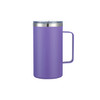 A drink bottle featuring a purple double wall stainless steel design with a handle and a clear lid. It includes a logo.