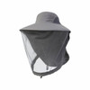 A grey mosquito mesh hat featuring a wide brim and a mesh neck cover for protection against insects.
