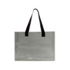 A clear PVC tote bag with black handles, showcasing a simple, minimalist design.