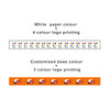 Washi tape in a white and orange design, featuring colourful printed logos. Includes two styles of tape.