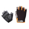 Anti-slip bike gloves in black with grey and orange accents. Features padded palm and open-finger design.