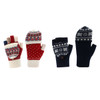 Adults' jacquard fingerless gloves in red and navy with festive patterns, featuring flip covers and a logo.