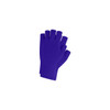 Purple fingerless gloves with a ribbed cuff and woven label, designed for kids.