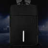 A black laptop backpack with a reflective strip and a logo, featuring a sleek, modern design.