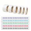 Five rolls of white BOPP packaging tape in varying sizes, displayed above a series of colourful branded tape.