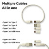 A multi-cable kit in white, featuring Type C, Type A, and USB Micro connectors. Includes branding on the cables.