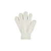 Plain knitted gloves in white, featuring a woven label and a ribbed cuff for a secure fit.