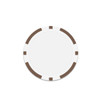 A round poker chip in white with brown accents on the edges. It features a logo in the centre.