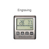 A digital oven thermometer with a stainless steel frame and a large display showing temperature readings.