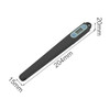 A black instant read meat thermometer with a long probe and a digital display, featuring dimensions noted in the image.