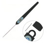A long black meat thermometer with a digital display and a sleek design, featuring a probe for measuring temperatures.