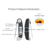 A digital instant read meat thermometer with a black and silver design, featuring a foldable probe and an LCD display.
