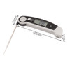 A digital instant read meat thermometer in white and black, featuring a sharp probe and a digital display.