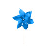 A blue six-leaf pinwheel with a white stick and a central attachment for spinning.